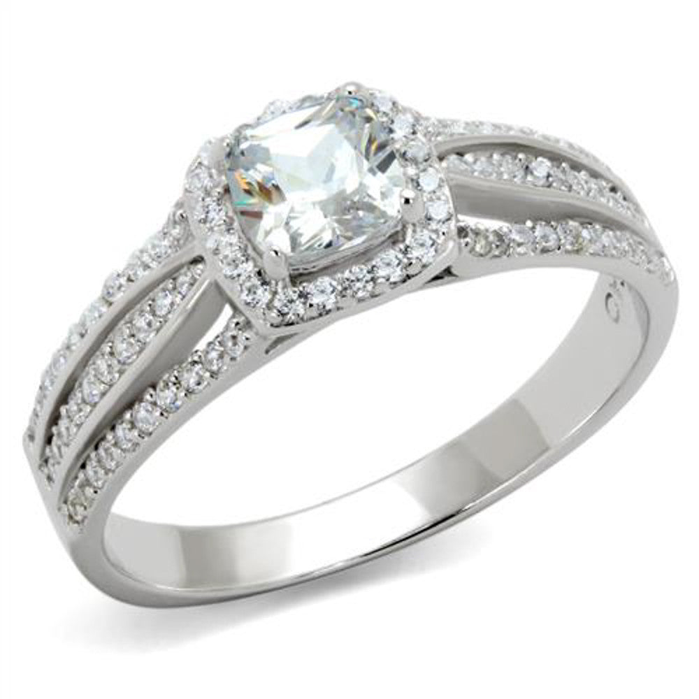 ARTS454 Women's .925 Sterling Silver Rhodium Plated .66Ct Cushion Cut Cz Engagement Ring